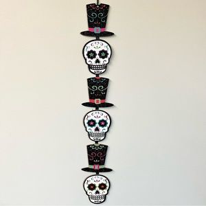 NEW Day Of The Dead Skull Hanging Sign Decor Sugar Skull Happy Halloween Glitter